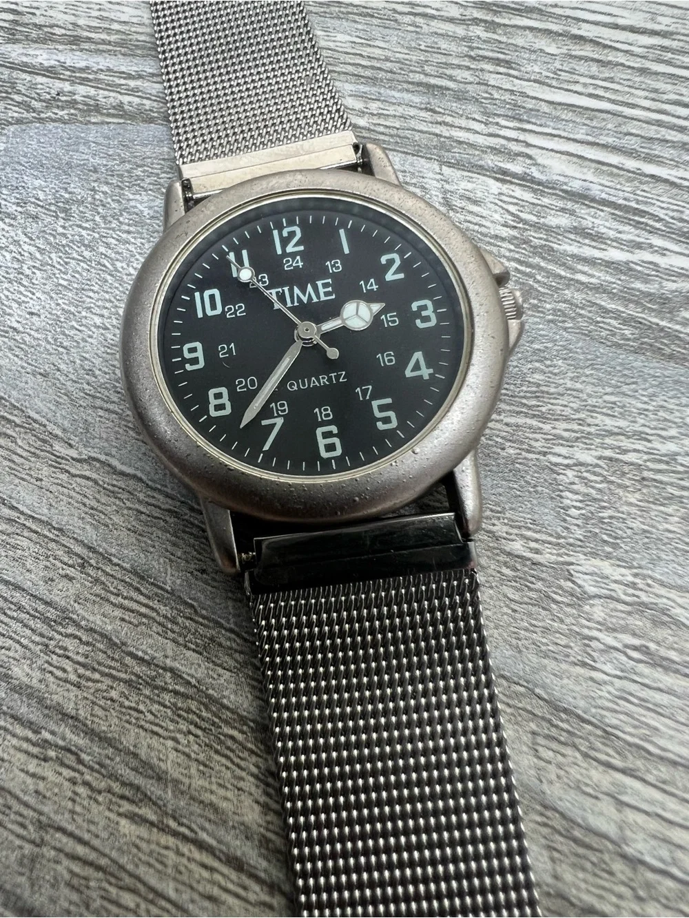 Time Silver Mesh Band Quartz Watch - Military Dial